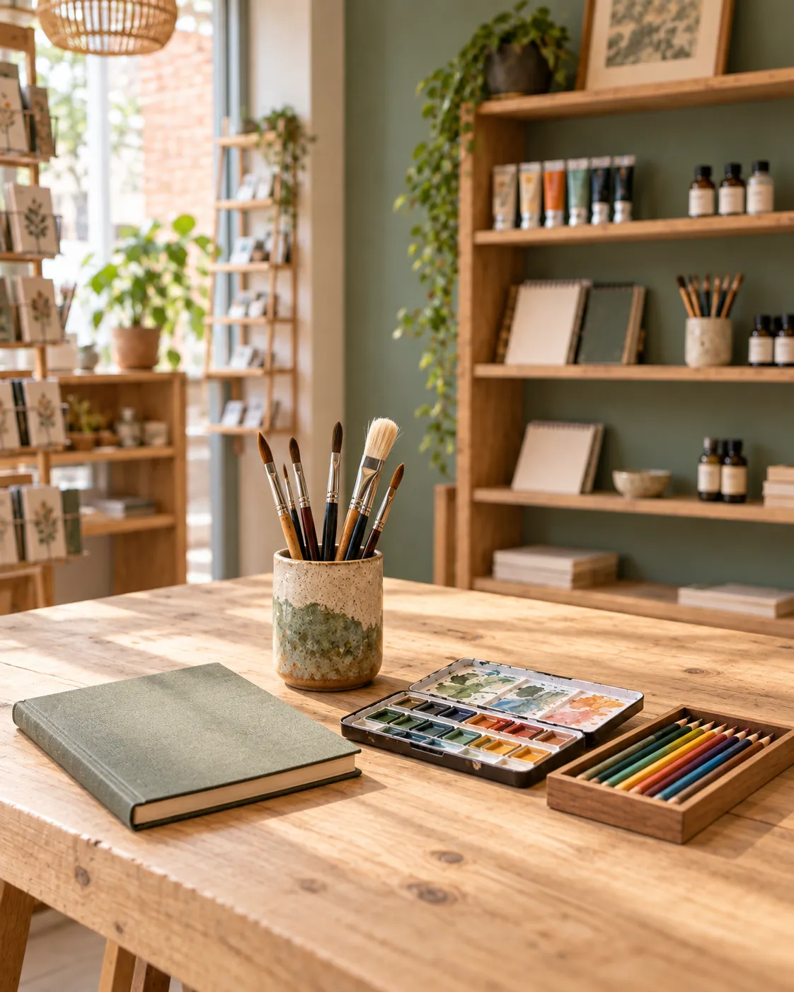 Matériel créatif disposé dans un atelier