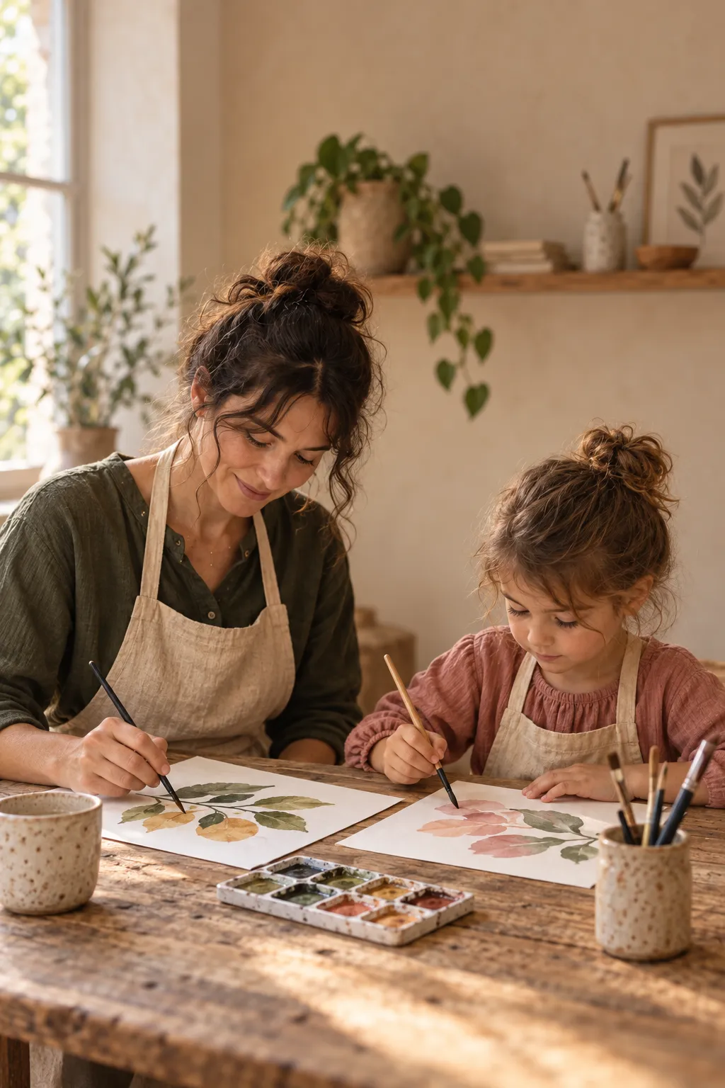 Artiste travaillant avec des pinceaux dans un atelier créatif