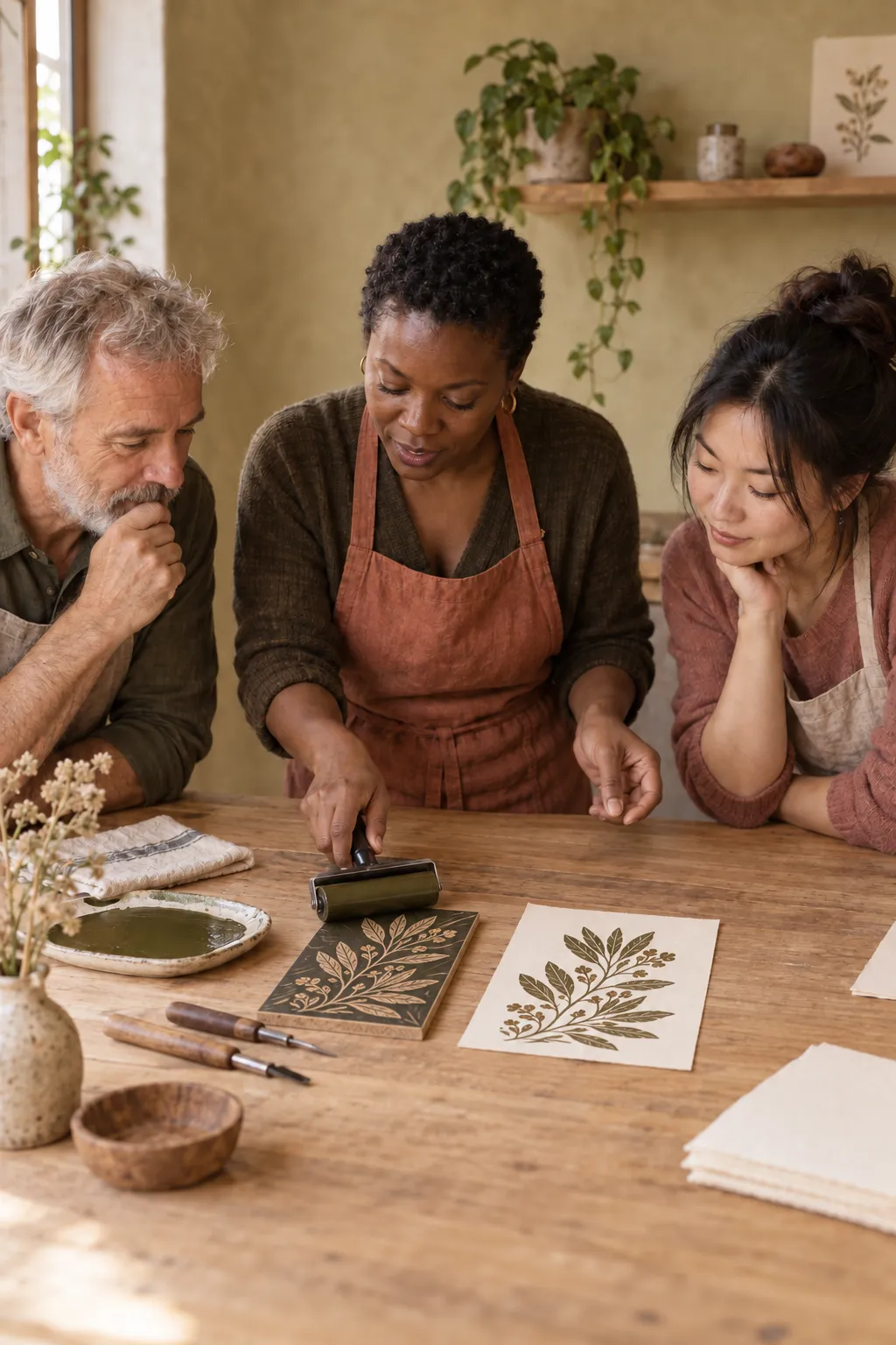 Créateur partageant son savoir-faire dans un atelier
