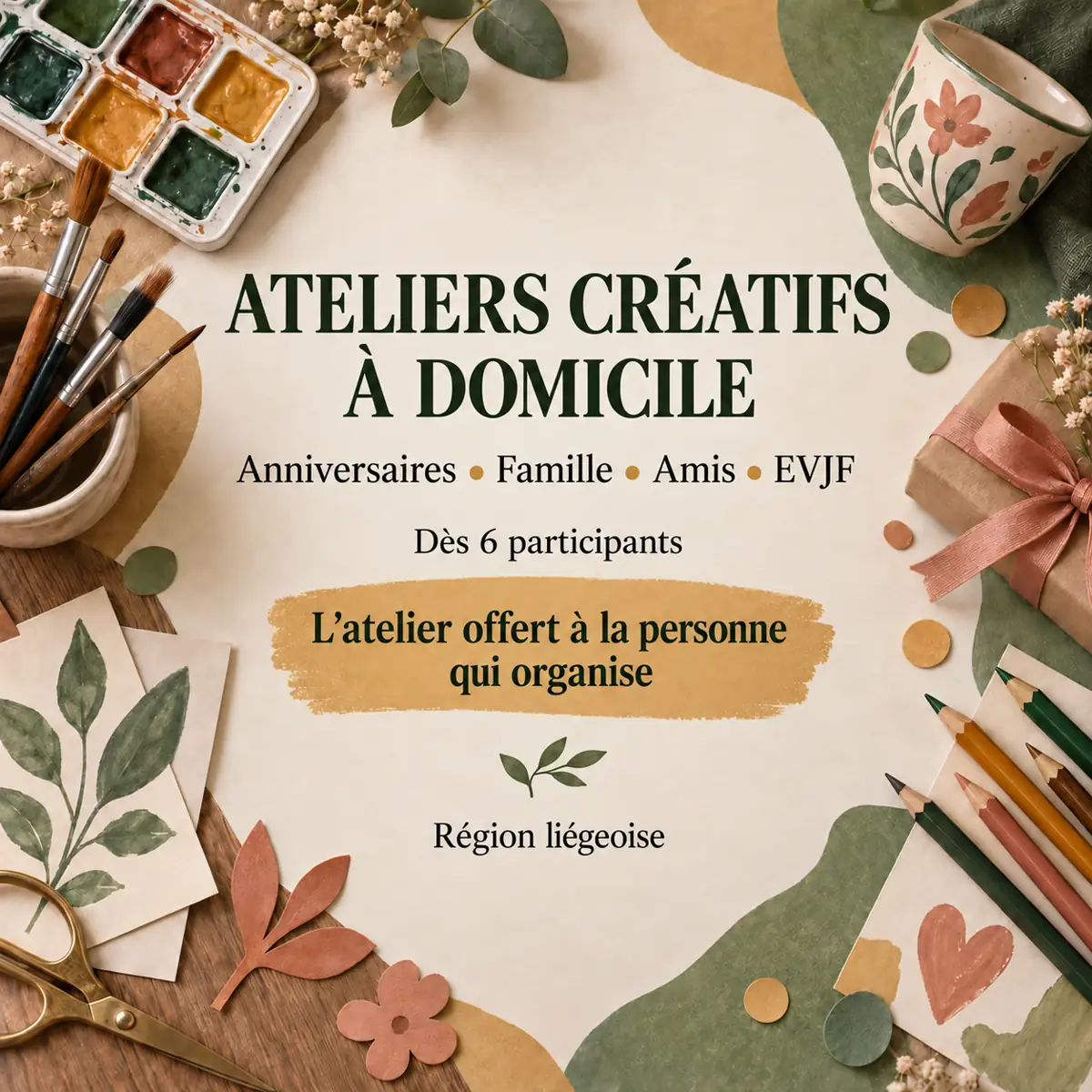 Ateliers créatifs LINIA à domicile en région liégeoise